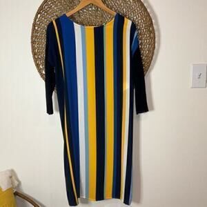 United Colors of Benetton blue and yellow striped dress size small